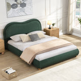 Queen Size Platform Bed with Rounded Corners Curved Headboard, Chenille Upholstered Bed Frame for Bedroom, Apartment