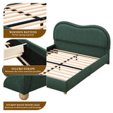 Queen Size Platform Bed with Rounded Corners Curved Headboard, Chenille Upholstered Bed Frame for Bedroom, Apartment