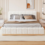 Queen Size Platform Bed Frame, Boucle Upholstered Low Profile Bed Frame with Wood Base for Bedroom, Apartment