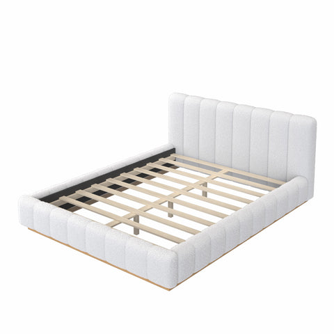 Queen Size Platform Bed Frame, Boucle Upholstered Low Profile Bed Frame with Wood Base for Bedroom, Apartment