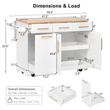 Kitchen Island with Rubberwood Drop Leaf, Rolling Kitchen Cart with Trash Can Cabinet, Pull Out Cabinet Organizers & Power Outlet