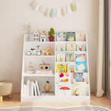 Wood Kids Bookshelf with Bookcase Display Stand, Toy Storage Organizer for Kids Room, Playroom, Nursery