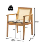 Set of 2 Outdoor Acacia Wood Dining Chairs with Rattan Back & Cushions, Weather-Resistant Patio Chairs, Teak+Beige
