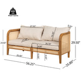 Outdoor Acacia Wood Loveseat, PE Rattan Woven Patio Sofa with Cushions, Weather-Resistant for Garden/Patio, Teak+Beige