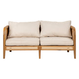 Outdoor Acacia Wood Loveseat, PE Rattan Woven Patio Sofa with Cushions, Weather-Resistant for Garden/Patio, Teak+Beige