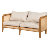 Outdoor Acacia Wood Loveseat, PE Rattan Woven Patio Sofa with Cushions, Weather-Resistant for Garden/Patio, Teak+Beige