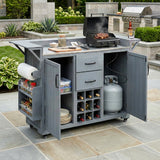60.2"W Outdoor Kitchen Island with Stainless Steel Top, Rolling Patio Kitchen Cart with 2 Drawers, Spice Rack & Wine Rack