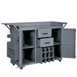 60.2"W Outdoor Kitchen Island with Stainless Steel Top, Rolling Patio Kitchen Cart with 2 Drawers, Spice Rack & Wine Rack