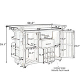 60.2"W Outdoor Kitchen Island with Stainless Steel Top, Rolling Patio Kitchen Cart with 2 Drawers, Spice Rack & Wine Rack