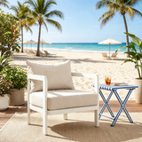 Outdoor Aluminum Club Chair, Modern Sofa Chair Rust-Proof Patio Accent Chair with Beige Cushion, Backyard Lounge Seat