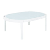 Modern Outdoor Oval Coffee Table, Aluminum Frame with Tempered Glass Top, Weather-Resistant Patio Center Table