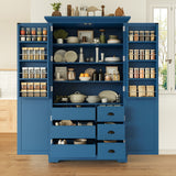 2- Door Kitchen Pantry, Freestanding Cupboard Storage Cabinet with Adjustable Shelves, Drawers & Pull-out Trays