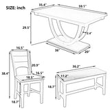 6pcs Dining Table Set Dining Set for 6, Family Kitchen Table Set with Ergonomic Padded Dining Chairs & Bench
