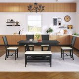 6pcs Dining Table Set Dining Set for 6, Family Kitchen Table Set with Ergonomic Padded Dining Chairs & Bench