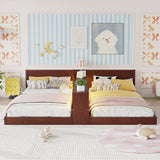 Double Twin Size Bed Frame with Storage, LED Lights & Charging Station, Convertible 2 Twin Kids Beds