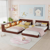 Double Twin Size Bed Frame with Storage, LED Lights & Charging Station, Convertible 2 Twin Kids Beds