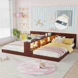 Double Twin Size Bed Frame with Storage, LED Lights & Charging Station, Convertible 2 Twin Kids Beds