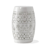 Lace Cut Iron Patio End Table, Barrel Shape Side Table for Indoor, Garden, Backyard, No Assembly Needed