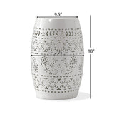 Lace Cut Iron Patio End Table, Barrel Shape Side Table for Indoor, Garden, Backyard, No Assembly Needed