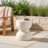 15.35" Outdoor Concrete Patio Side Table, Rounded Waisted End Table MGO Accent Stool for Garden/Patio