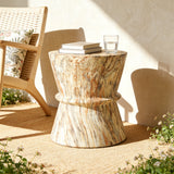 Hourglass Outdoor Side Table Patio End Table, MGO Accent Table with Simulated Stone Texture for Patio/Garden