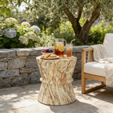 Hourglass Outdoor Side Table Patio End Table, MGO Accent Table with Simulated Stone Texture for Patio/Garden