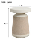 Simulated Rattan&Stone Patio End Table Indoor&Outdoor Side Table, Weather-Resistant Decorative Accent Table Garden Plant Stand