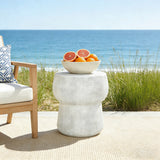 Patio Side Table Outdoor Concrete Accent Table, Double Barrel-Shaped Cracked Texture Patio End Table for Poolside/Garden