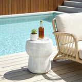 Patio Side Table Outdoor Concrete Accent Table, Double Barrel-Shaped Cracked Texture Patio End Table for Poolside/Garden