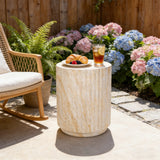 Outdoor Cylinder MGO Patio Side Table, Lightweight End Table Wave-Textured Accent Table for Garden/Balcony