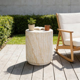 Outdoor Cylinder MGO Patio Side Table, Lightweight End Table Wave-Textured Accent Table for Garden/Balcony
