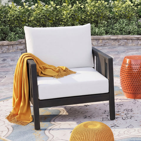 Patio Accent Chair Outdoor Club Chair Single Lounge Sofa Armchair with Soft Waterproof Cushion & Weather-Resistant Frame