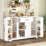 Sideboard Buffet Cabinet, 4-Door Kitchen Storage with Drawer, Adjustable Shelves & Side Racks for Dining Room