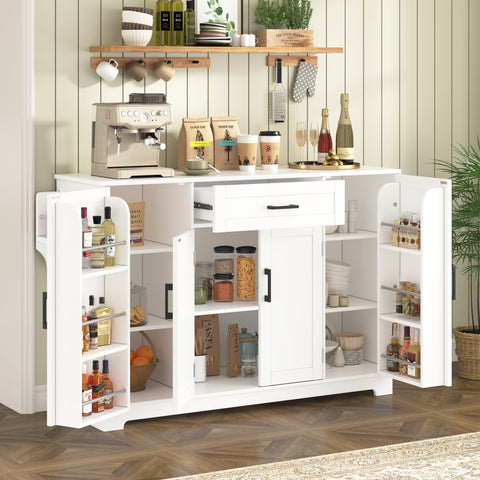 Sideboard Buffet Cabinet, 4-Door Kitchen Storage with Drawer, Adjustable Shelves & Side Racks for Dining Room