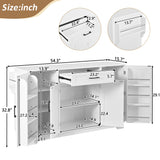 Sideboard Buffet Cabinet, 4-Door Kitchen Storage with Drawer, Adjustable Shelves & Side Racks for Dining Room