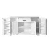 Sideboard Buffet Cabinet, 4-Door Kitchen Storage with Drawer, Adjustable Shelves & Side Racks for Dining Room