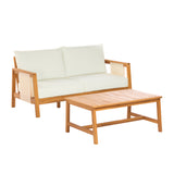 2pcs Patio Sofa Set Outdoor Conversation Chat Set Weather-resistant Garden Seating Group with Soft Cushion & Coffee Table