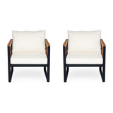 2pcs Outdoor Accent Chair Sofa Chair Acacia Wood & Metal Patio Chairs with Cushions, Industrial Style for Garden/Patio, Black
