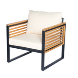 2pcs Outdoor Accent Chair Sofa Chair Acacia Wood & Metal Patio Chairs with Cushions, Industrial Style for Garden/Patio, Black