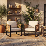 2pcs Outdoor Accent Chair Sofa Chair Acacia Wood & Metal Patio Chairs with Cushions, Industrial Style for Garden/Patio, Black