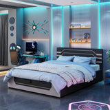 Queen Size Hydraulic Storage Gaming Bed Frame, Cyberpunk Esports Platform Bed for Gamers