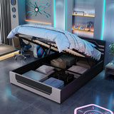 Queen Size Hydraulic Storage Gaming Bed Frame, Cyberpunk Esports Platform Bed for Gamers