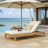 Acacia Wood Patio Chaise Lounge with 4" Two-Fold Cushion Set, 4-Position Adjustable,Teak Finish, Outdoor Recliner for Poolside