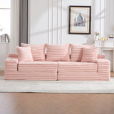 107.48" Corduroy Sofa, Sofa Bed with Cup Holder, Side Pockets, Cloud Couch with 5 Pillows for Living Room, No Assembly Required