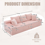 107.48" Corduroy Sofa, Sofa Bed with Cup Holder, Side Pockets, Cloud Couch with 5 Pillows for Living Room, No Assembly Required