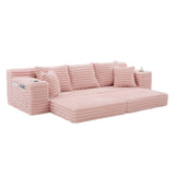 107.48" Corduroy Sofa, Sofa Bed with Cup Holder, Side Pockets, Cloud Couch with 5 Pillows for Living Room, No Assembly Required