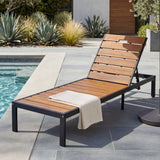 Outdoor Chaise Lounge Chair, 6-Position Adjustable Patio Recliner Daybed Acacia Wood & Iron Frame Pool Lounge