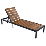 Outdoor Chaise Lounge Chair, 6-Position Adjustable Patio Recliner Daybed Acacia Wood & Iron Frame Pool Lounge