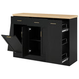 58" Sideboard Buffet Cabinet, Kitchen Island with Trash Can Storage, Sliding Door Cabinet & 2 Drawers for Kitchen, Dining Room