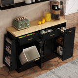 58" Sideboard Buffet Cabinet, Kitchen Island with Trash Can Storage, Sliding Door Cabinet & 2 Drawers for Kitchen, Dining Room